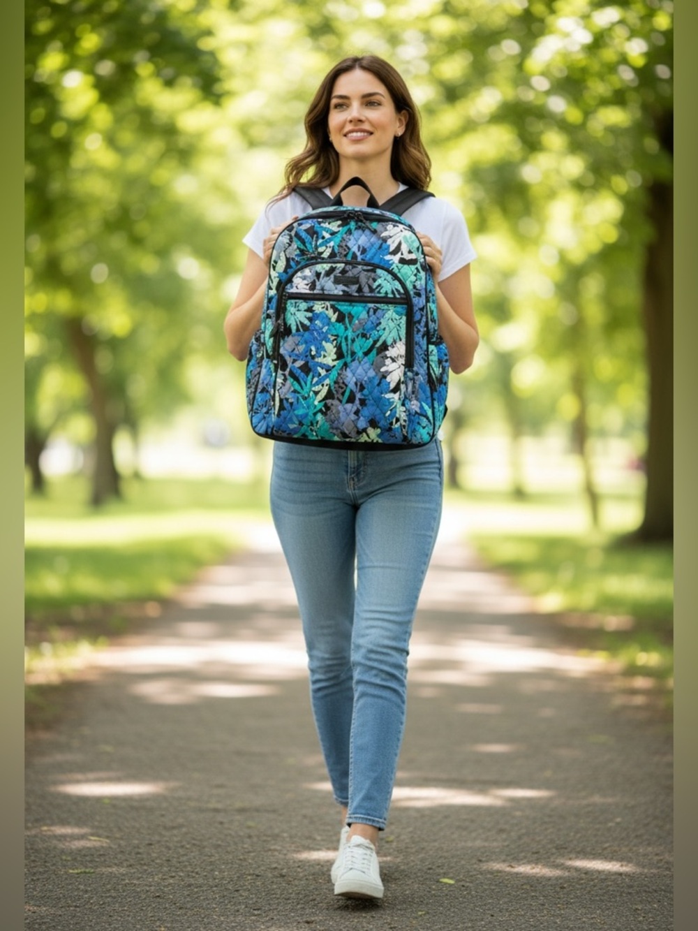 Vera‎ Bradley Blue Floral Backpack Quilted Large Travel Back Pack Bag